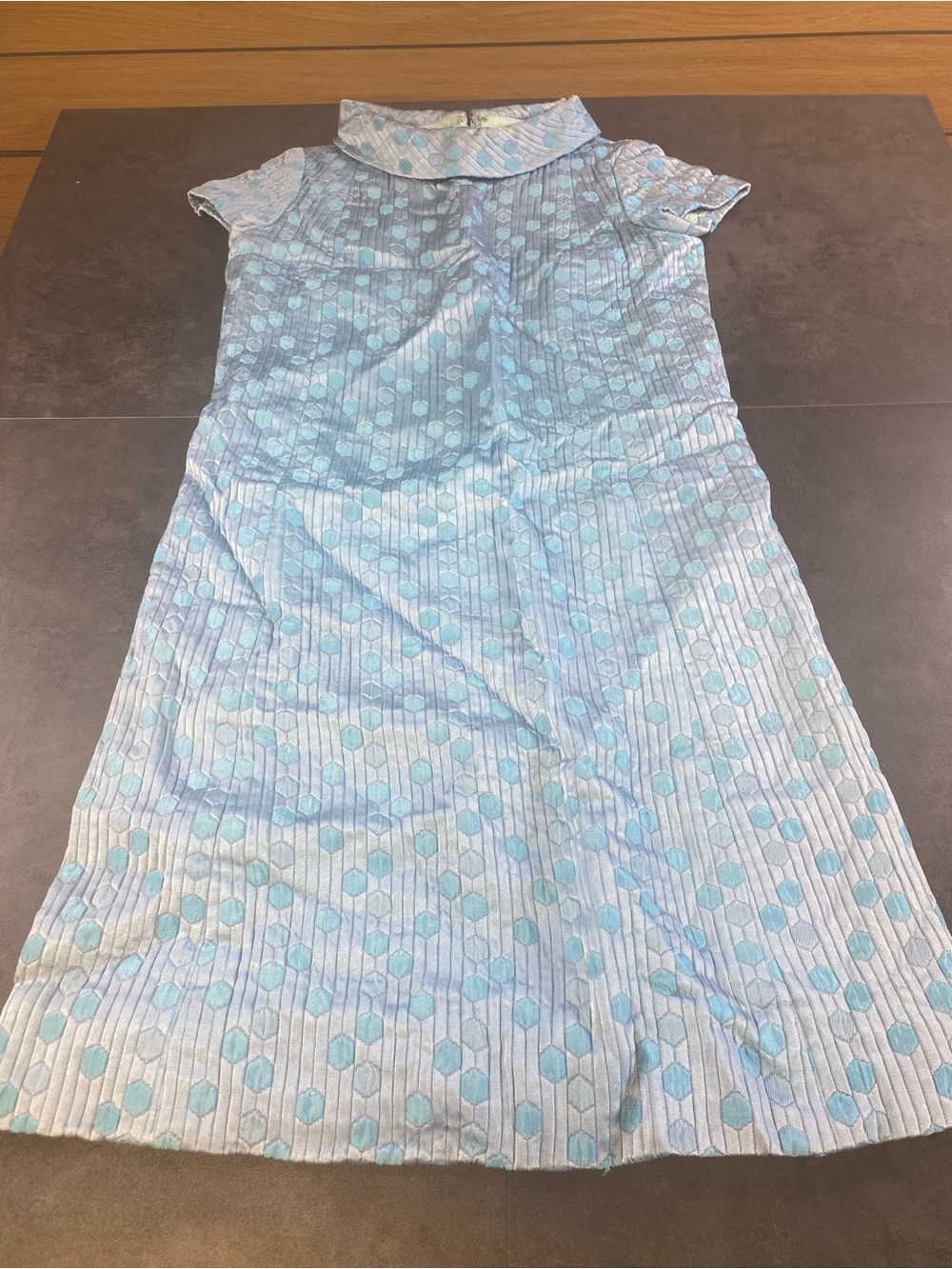 VTG 1960’s‎ ILGWU Union Made Mid Century Light Blue Geometric Midi Dress-Details